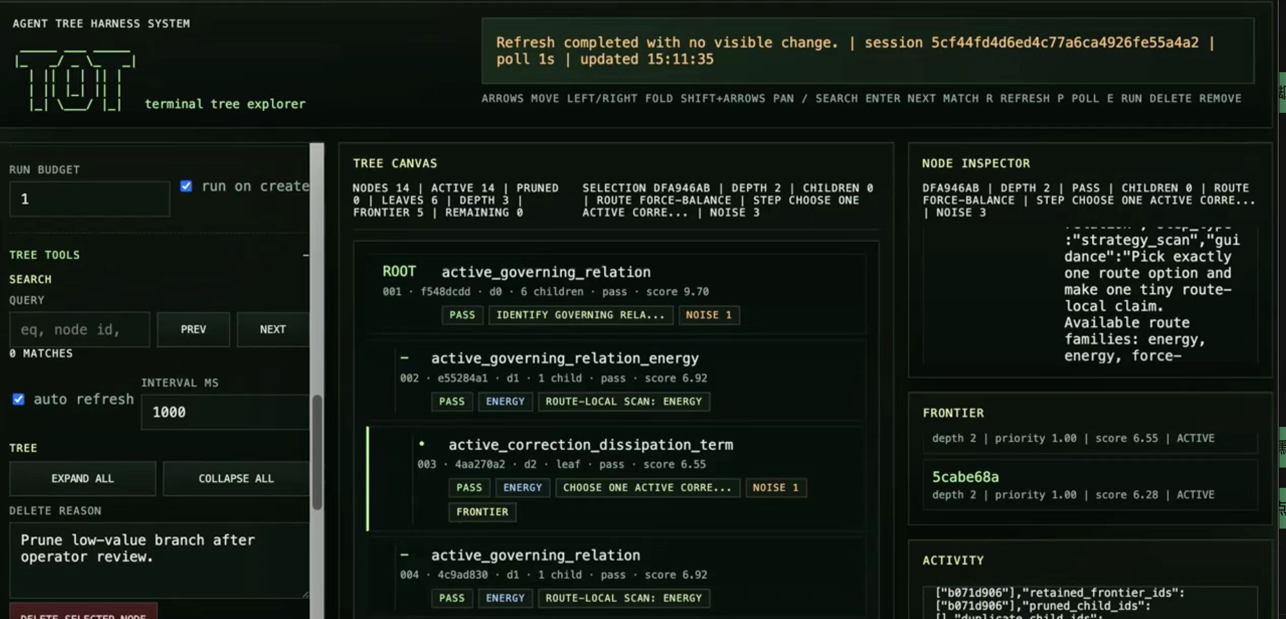 Tree of Thought — terminal tree explorer with node inspection, frontier management, and branch pruning