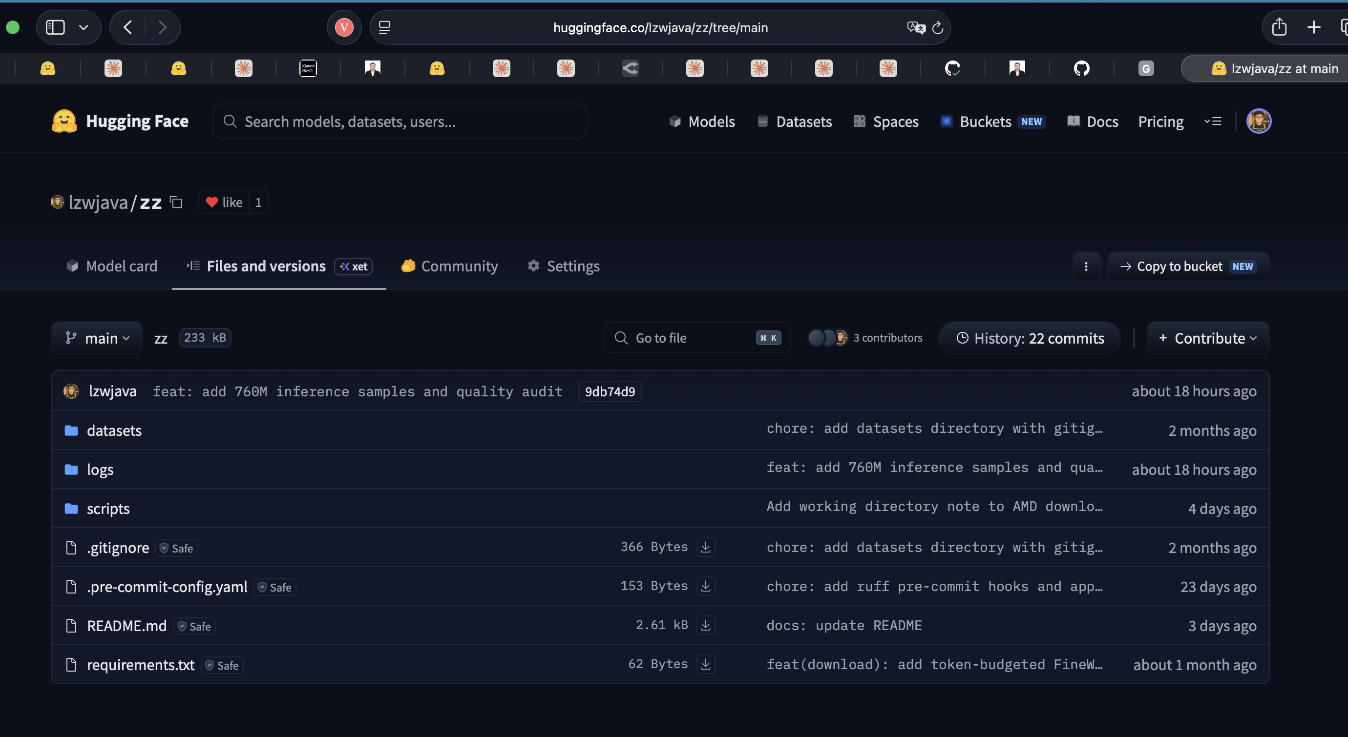 zz on Hugging Face — dataset processing & training utilities, 22 commits, 3 contributors
