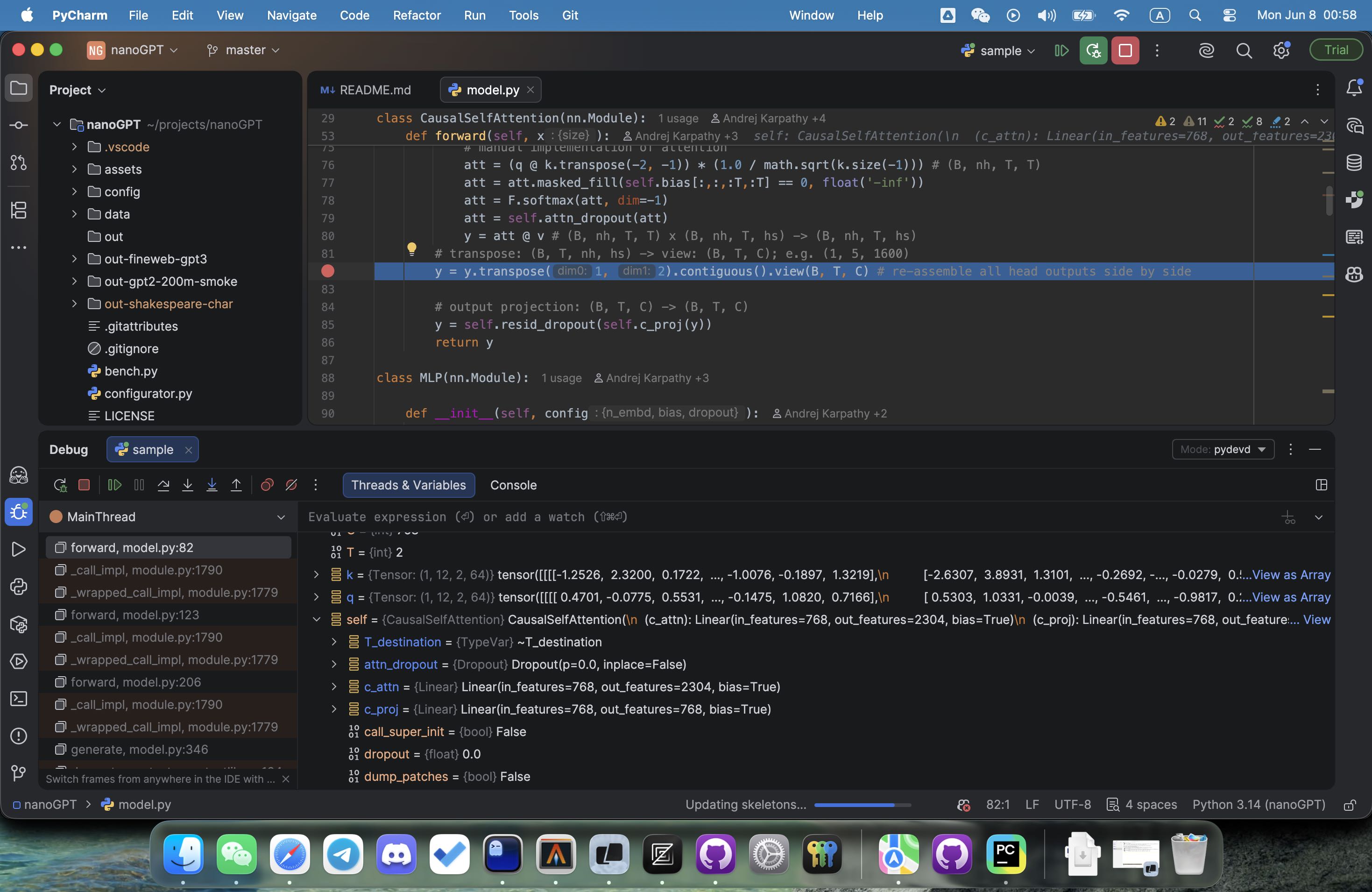 Debugging GPT-2 training in PyCharm